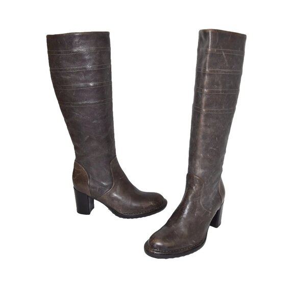 $700 ALBERTO FERMANI TALL BOOT GRAY LEATHER HEEL BLOCK QUALITY DRESSY 38 (2) F2 - Picture 1 of 6